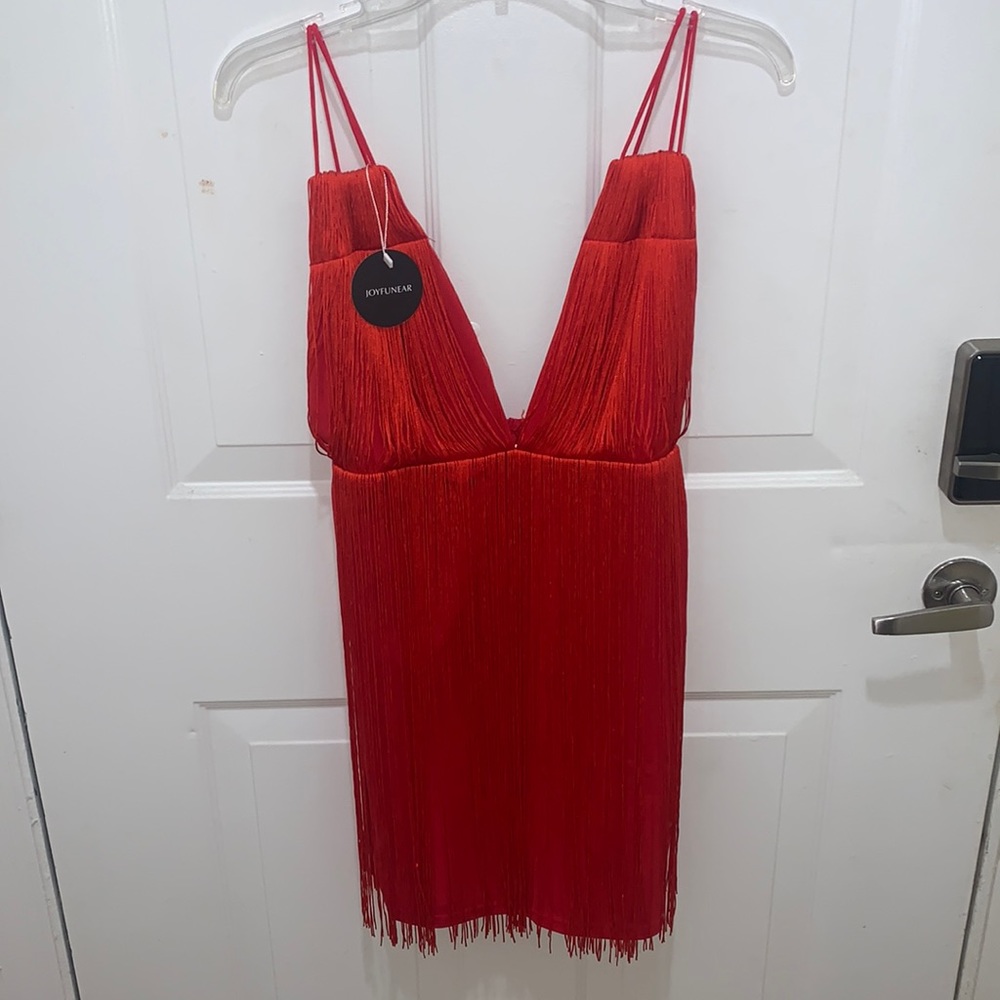 Fringe Double-Strapped Plunging Dress